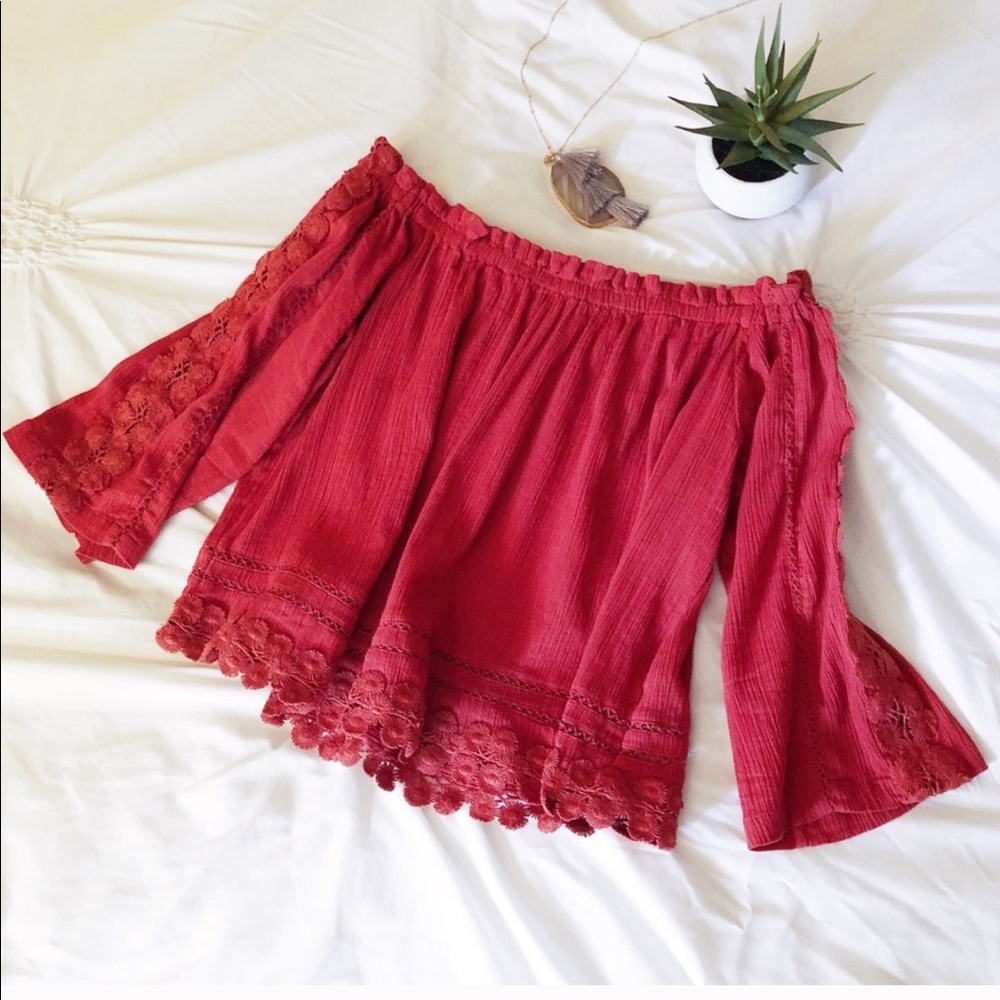 TopShop Crochet Off The Shoulder Top